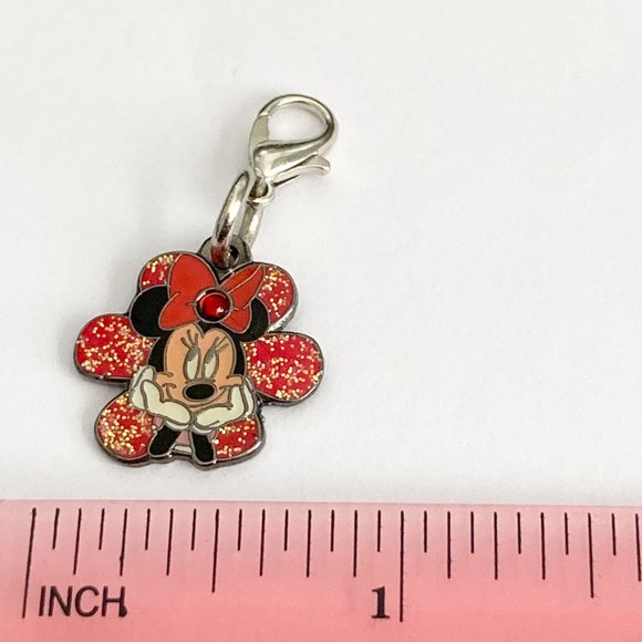 Vintage Disney Minnie Mouse Clip On Charm Zipper Pull Purse EnamelCrystal Signed - Picture 7 of 8